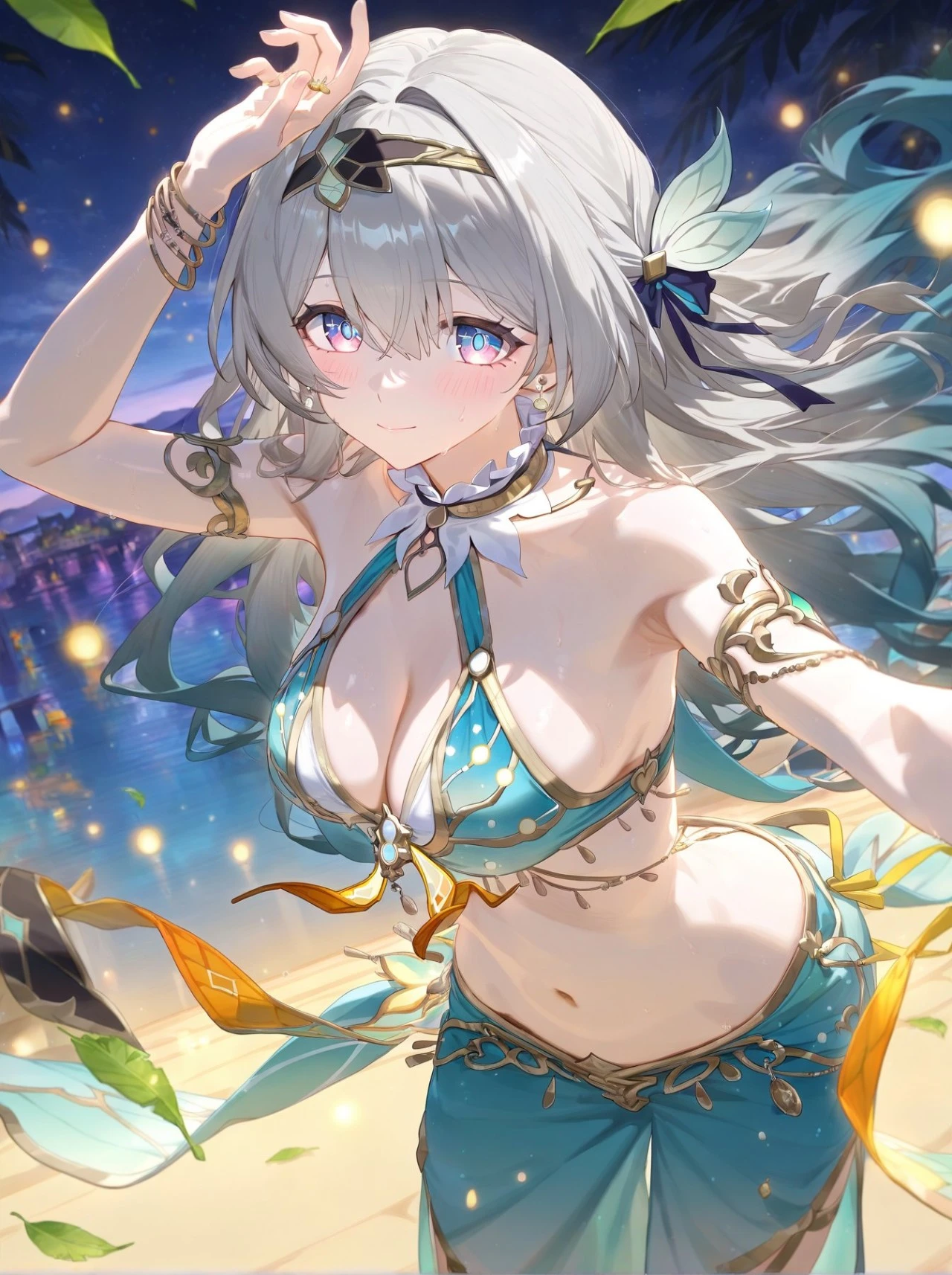 星穹铁道福利图：流萤蓝绿异域舞娘装金饰，梦幻性感勾人心魄