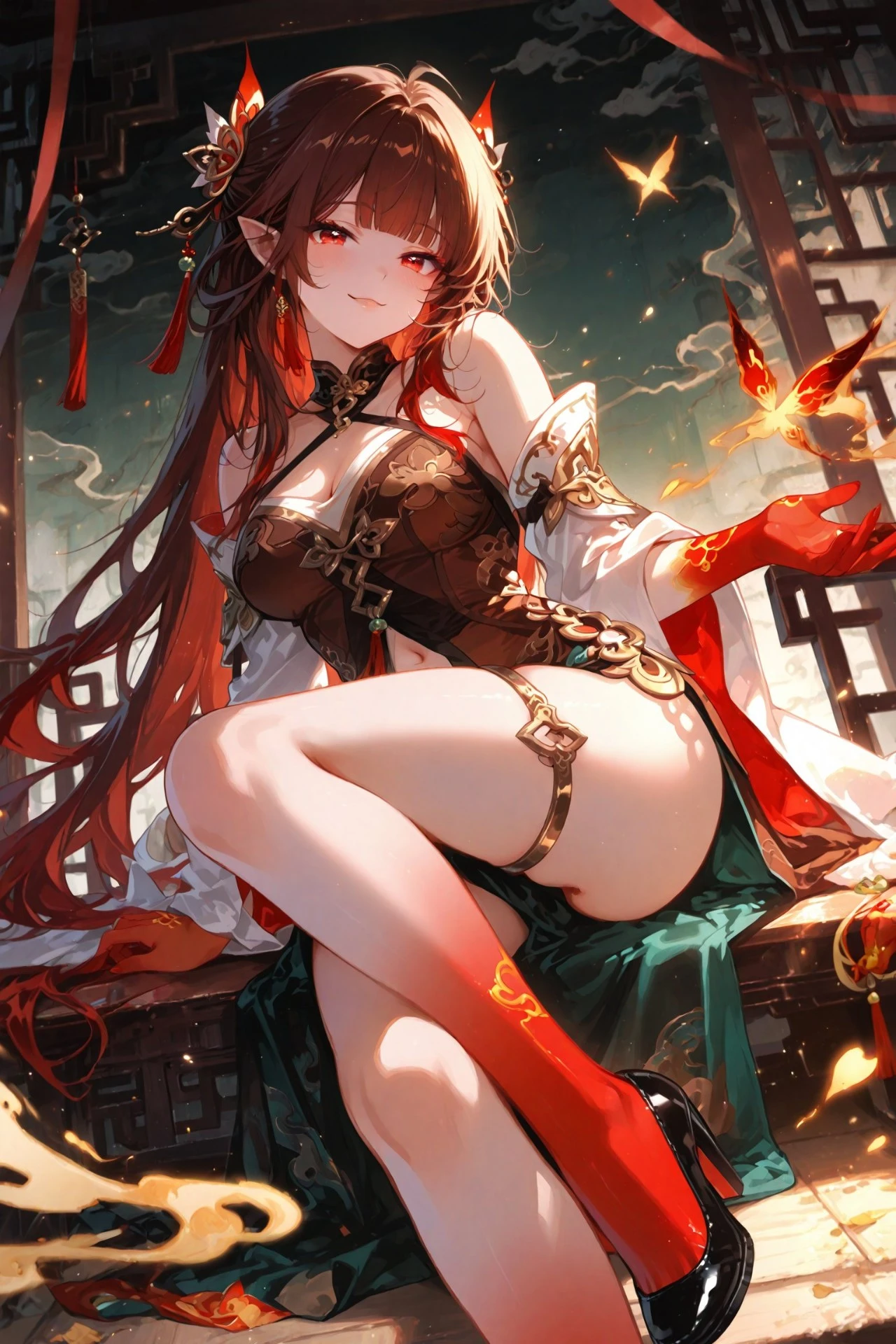 星穹铁道福利图：饮月君棕金旗袍红袜高跟，妖媚勾人曲线太绝