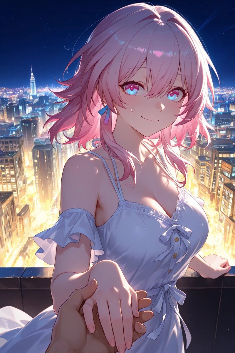 星穹铁道福利图：三月七白色吊带露肩裙，甜美元气诱惑满分