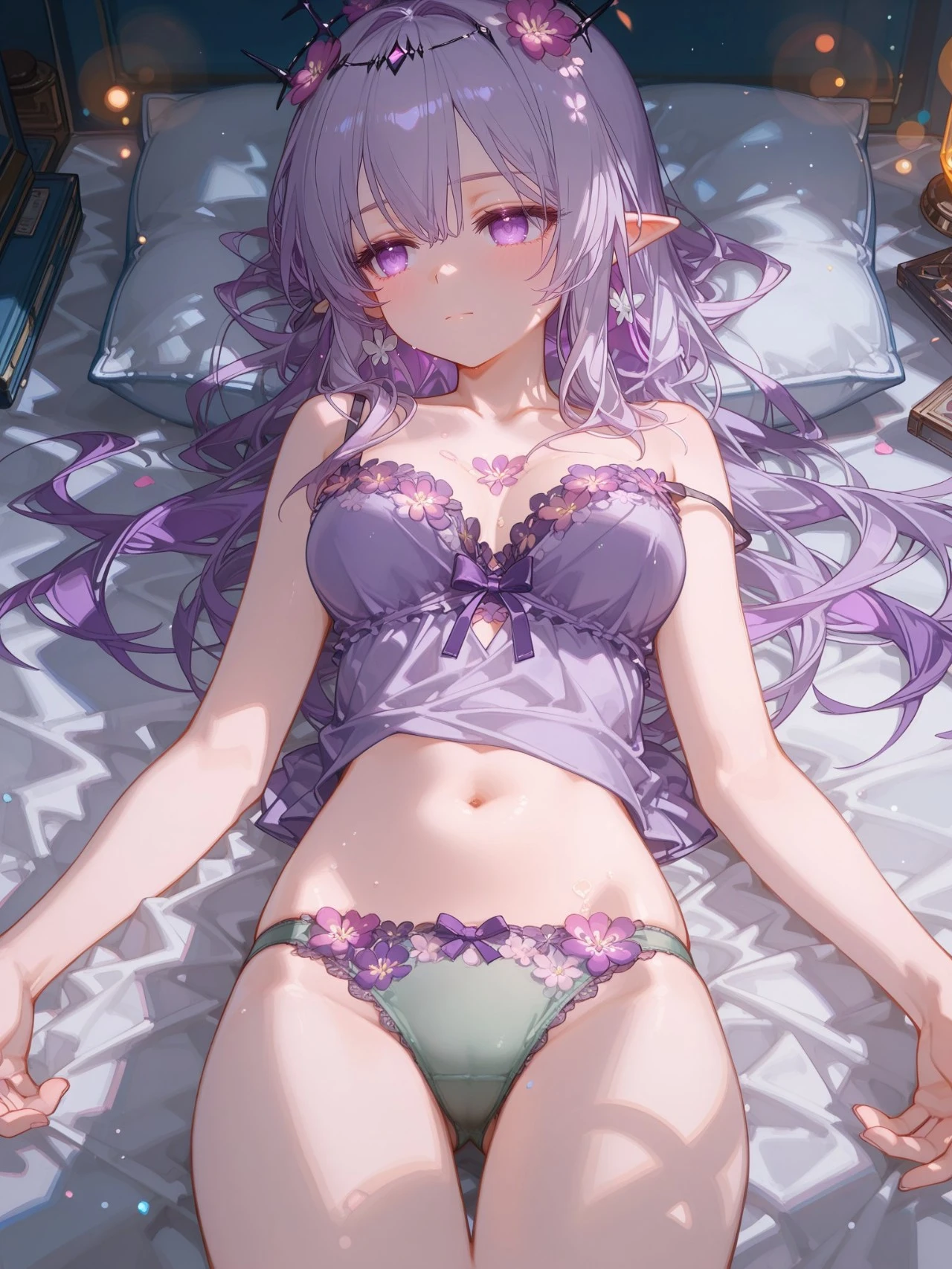 星穹铁道福利图：紫菀碎花内衣躺卧，纯欲甜妹身材勾魂夺魄