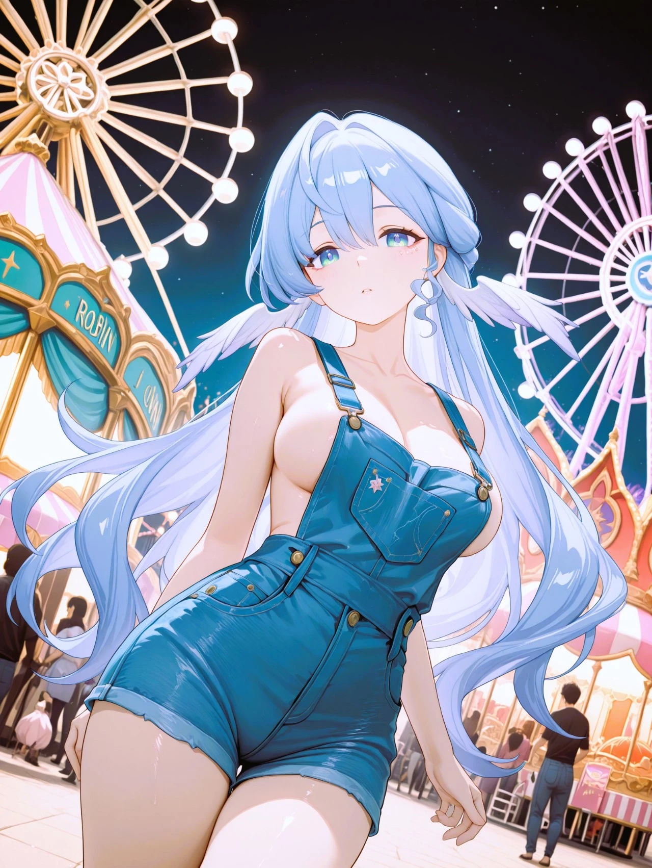 星穹铁道福利图：知更鸟蓝色紧身背带短裤，甜辣少女身材火辣欲感爆棚