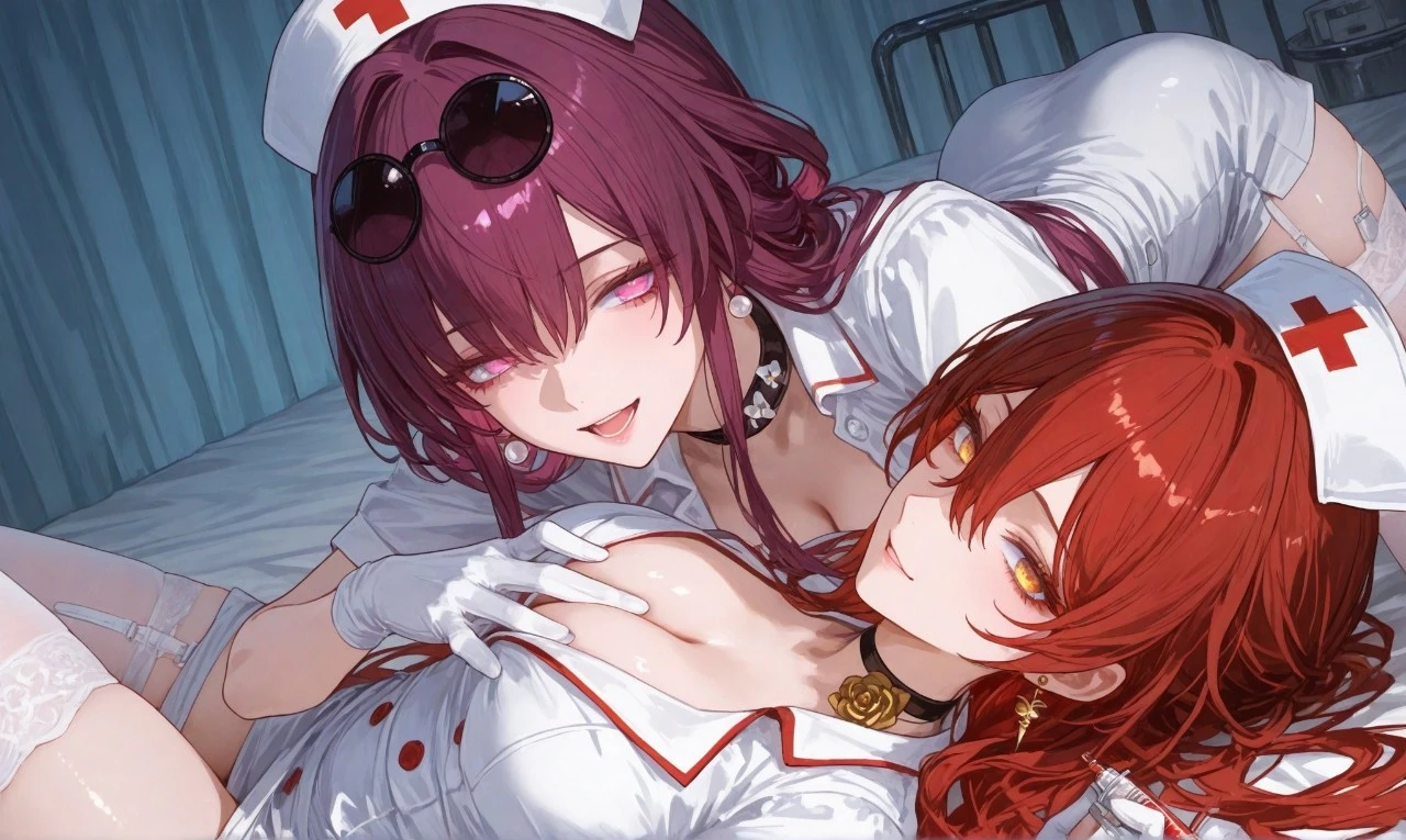 星穹铁道福利图：卡芙卡&姬子护士装白丝，暧昧互动性感氛围拉满