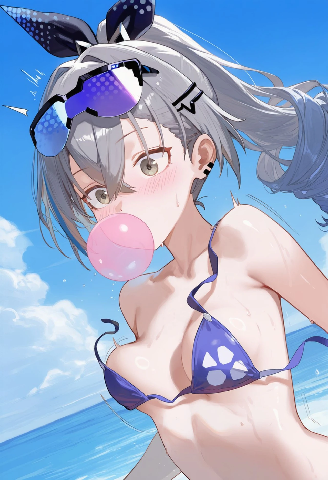 星穹铁道福利图：银狼紫色比基尼吹泡泡，海滩甜辣身材勾人魂魄