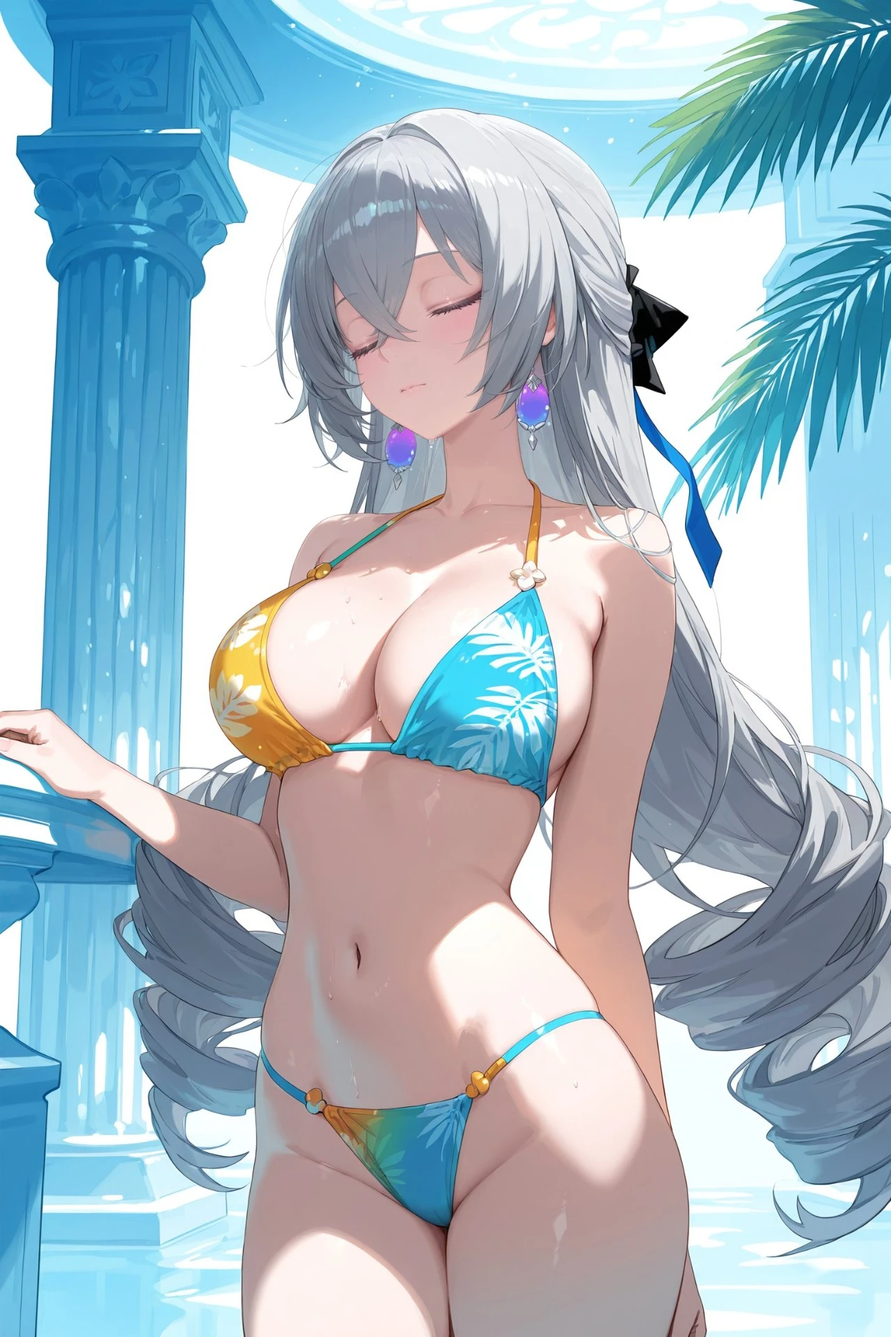 星穹铁道福利图：布洛妮娅渐变比基尼湿身，夏日性感曲线勾魂摄魄