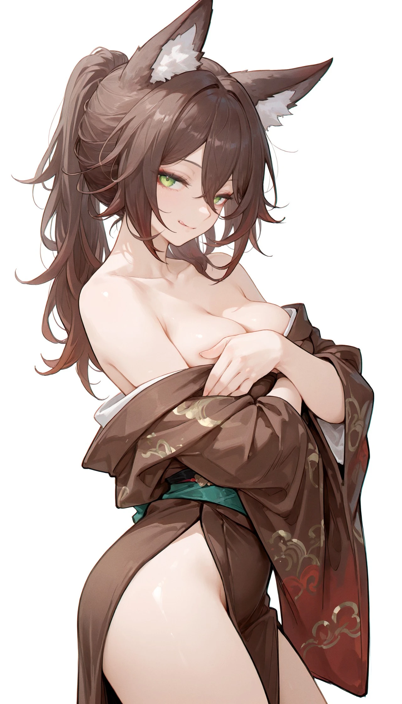 星穹铁道福利图：玲可棕纹和服开叉，媚眼兽耳娘性感勾魂
