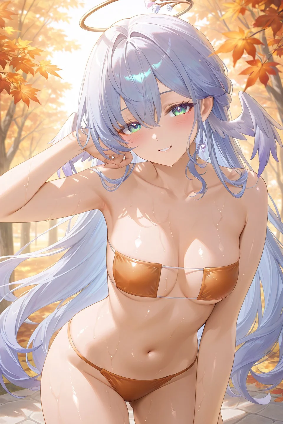 星穹铁道福利图：知更鸟棕色比基尼湿身，天使萌妹性感撩心